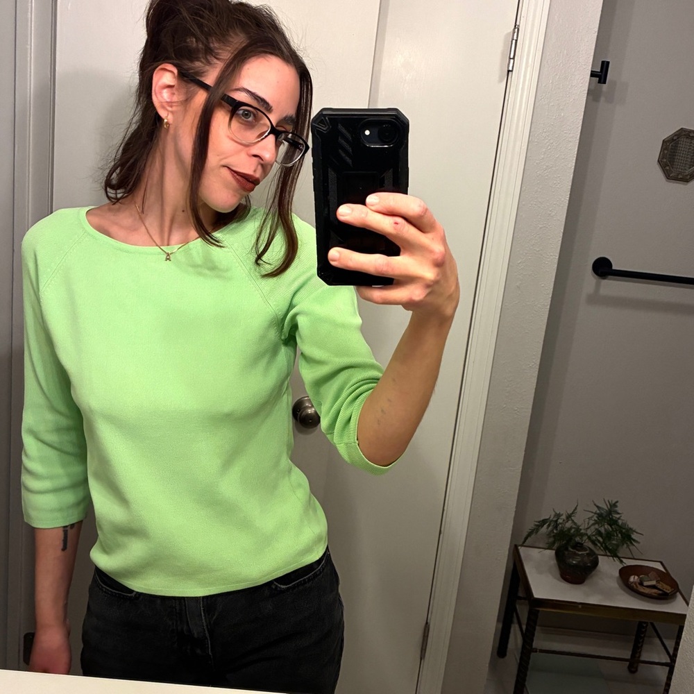 Apt. 9 Light Green Ribbed Knit Raglan Sleeve Top 3/4 Sleeve Pullover